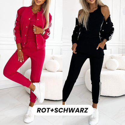 Dreiteiliges Set aus Baseballjacke und -hose für Damen