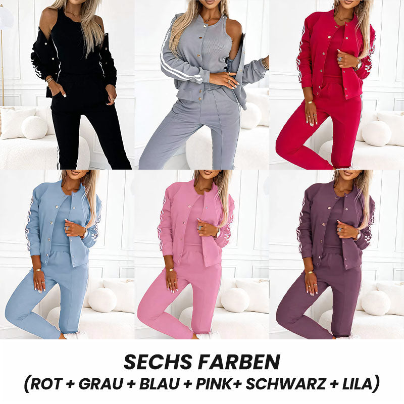 Dreiteiliges Set aus Baseballjacke und -hose für Damen