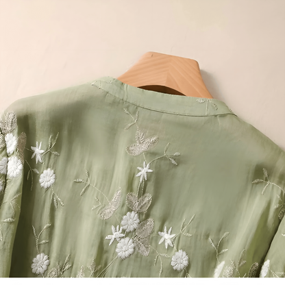 Dianne Cotton Top with Embroidered Flowers