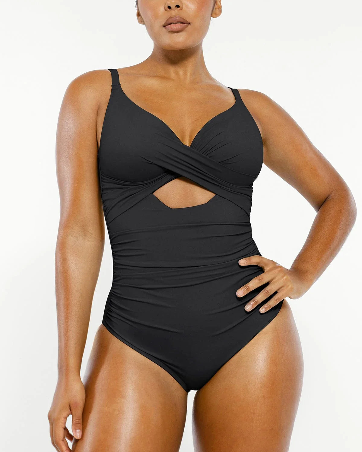 Smart Sculpt Ribbed Cutout-Front Shaping Swimsuit