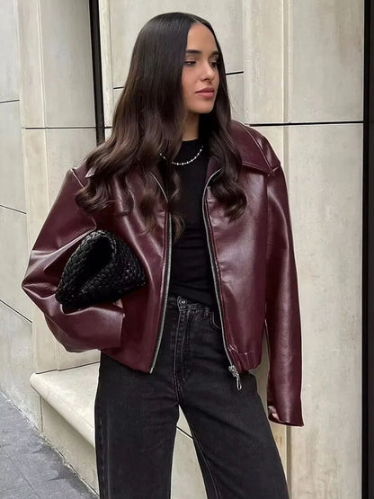 Veronica Wine Leather Jacket