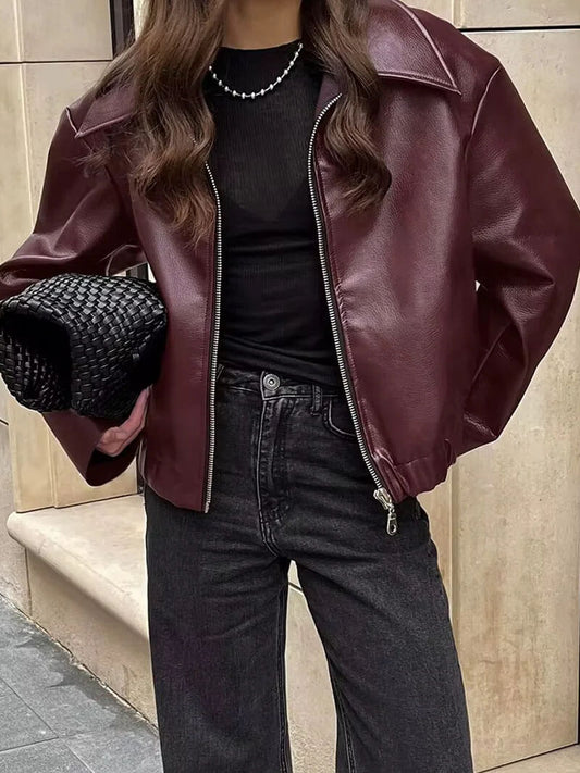 Veronica Wine Leather Jacket