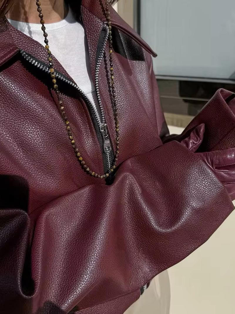 Veronica Wine Leather Jacket