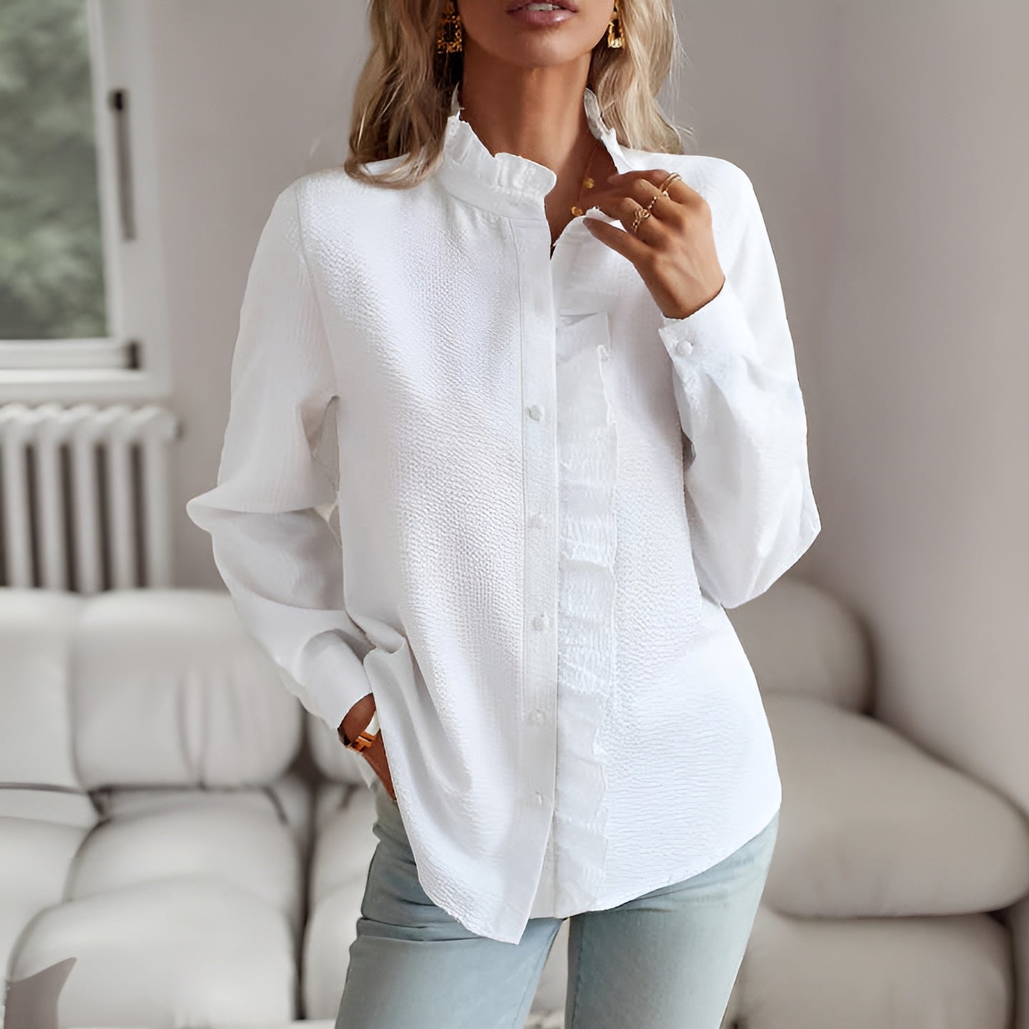 Danielle Ruffle Long Sleeve Shirt